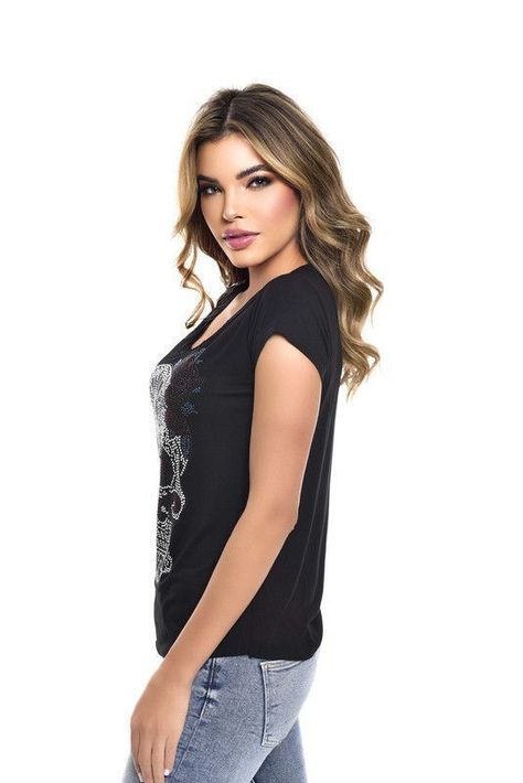 POLERA MC PEDRERIA WOMAN SKULL BLACK RC-16-2