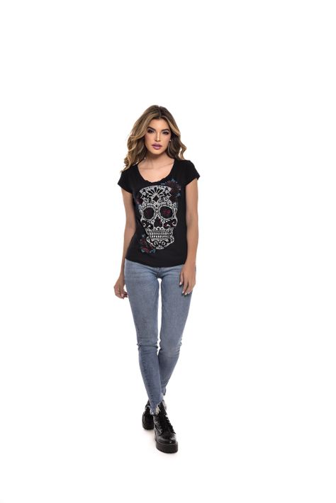 POLERA MC PEDRERIA WOMAN SKULL BLACK RC-16-4