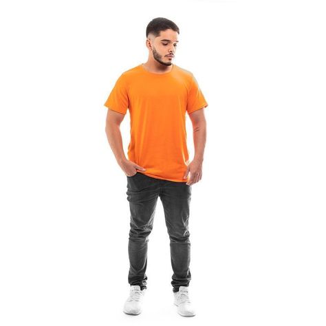 POLERA HOMBRE CUELLO REDONDO MANGA CORTA NARANJA-0