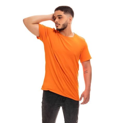 POLERA HOMBRE CUELLO REDONDO MANGA CORTA NARANJA-1