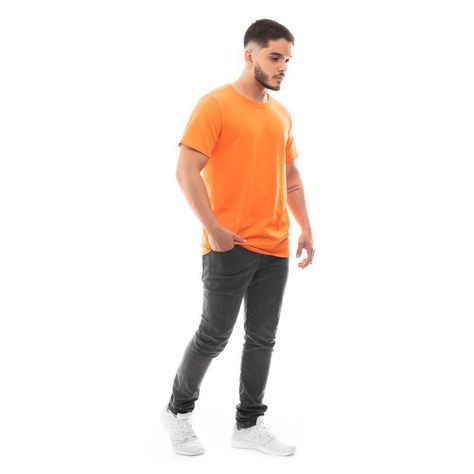 POLERA HOMBRE CUELLO REDONDO MANGA CORTA NARANJA-2