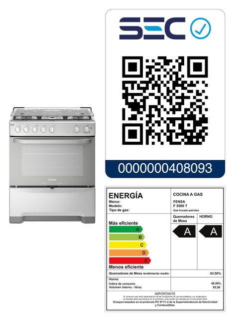 Cocina a Gas 5 Platos Fensa VaporBake Triple Llama F 5500 T-7