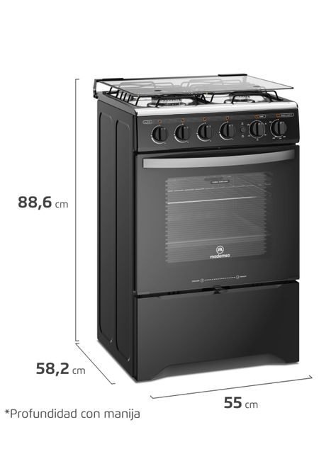 Cocina a Gas 4 Platos LimpiaFácil y Timer M 775 BT Negra-1