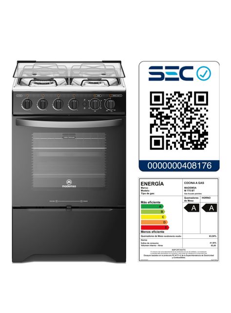 Cocina a Gas 4 Platos LimpiaFácil y Timer M 775 BT Negra-6