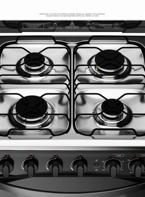 Cocina a Gas 4 Platos LimpiaFácil y Timer M 775 BT Negra-4