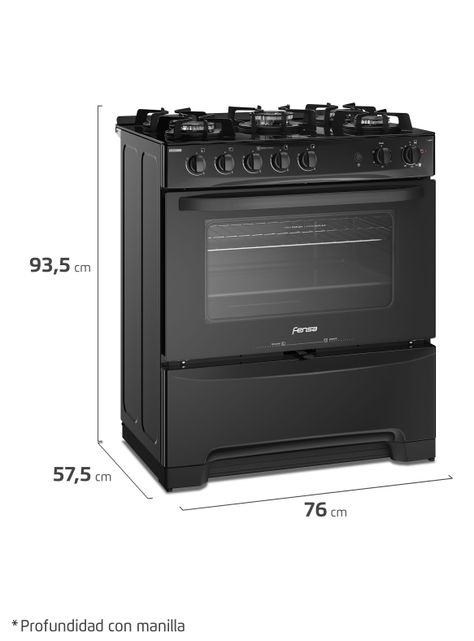Cocina a Gas 5 Platos Fensa Cubierta Vidrio F 6500 T-1
