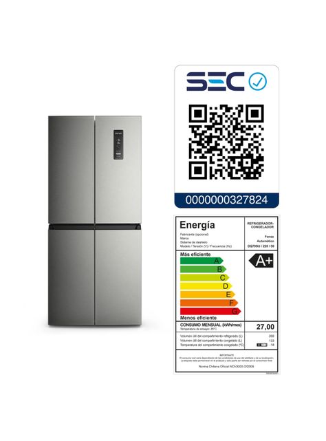 Refrigerador Fensa 401L No Frost 4 Puertas Inverter DQ79SU-7