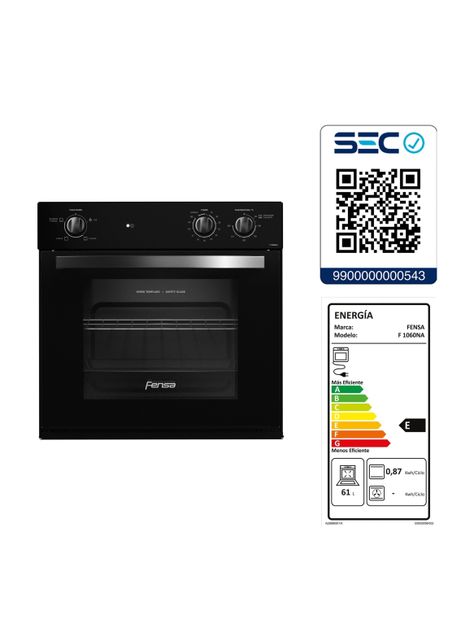 Horno Empotrable Eléctrico 66L Cavidad Esmaltada F 1060N A Negro-7