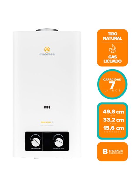 Calefont Gas Licuado 7 Litros Tiro Natural Essential 7 Eco-2