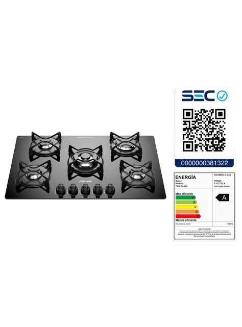 Encimera a Gas 5 Platos Fensa Vitrocerámica F GC75V A-6