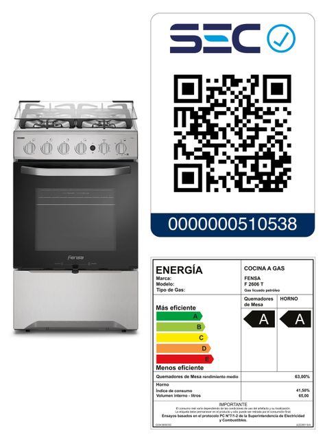 Cocina a Gas 4 Platos Fensa VaporBake y Timer F 2606 T-7
