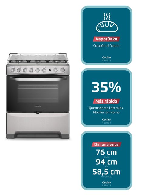 Cocina a Gas 6 Platos Fensa VaporBake y Timer F 5300 T-2