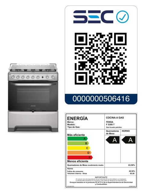 Cocina a Gas 6 Platos Fensa VaporBake y Timer F 5300 T-7