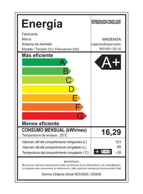 Refrigerador 166L Frío Directo Bottom Freezer MED165B-7