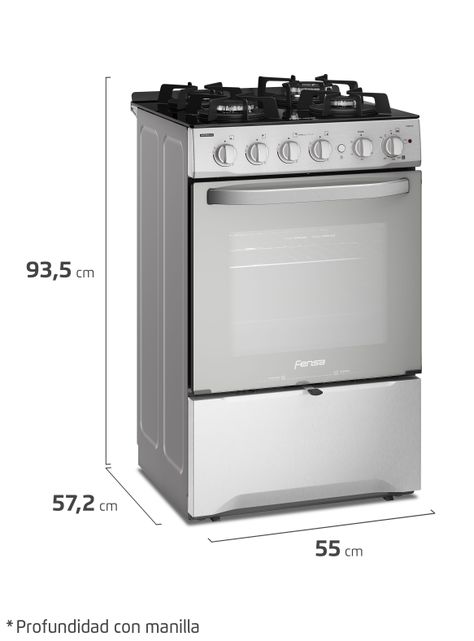 Cocina a Gas 4 Platos Fensa Cubierta Vidrio F 3000 RT Inox-1