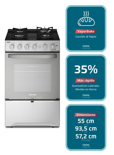 Cocina a Gas 4 Platos Fensa Cubierta Vidrio F 3000 RT Inox-2