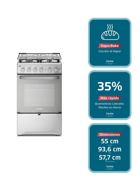 Cocina a Gas 4 Platos Fensa VaporBake Triple Llama F 2808 T-2