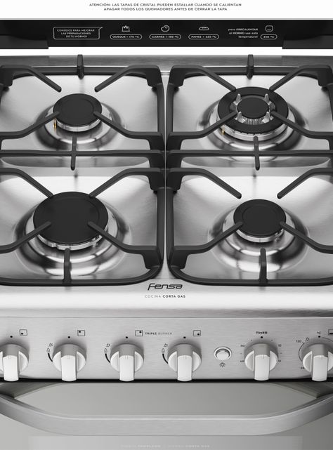 Cocina a Gas 4 Platos Fensa VaporBake Triple Llama F 2808 T-5