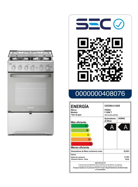 Cocina a Gas 4 Platos Fensa VaporBake Triple Llama F 2808 T-7