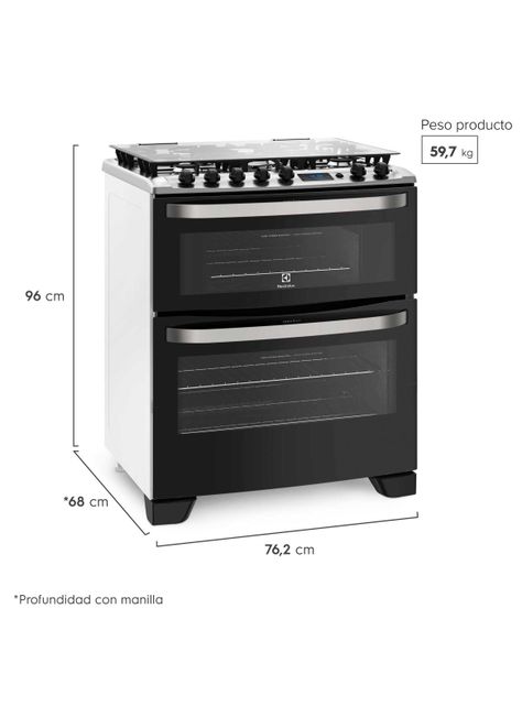Cocina a Gas 5 Platos Doble Horno Timer Digital 76DBA Negra-1