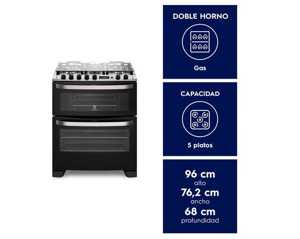 Cocina a Gas 5 Platos Doble Horno Timer Digital 76DBA Negra-2