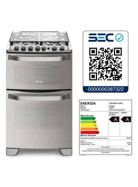 Cocina a Gas 4 Platos Fensa Doble Horno Timer Digital 56 DXT-6