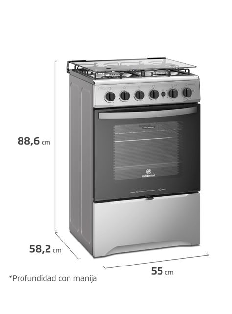 Kit Cocina A Gas 4 Platos Inox M 785 T + Campana MX 6270-2