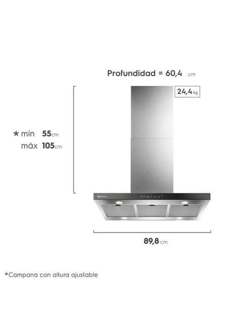 Campana Cocina Decorativa Electrolux Isla 90cm Timer CE9IF-1