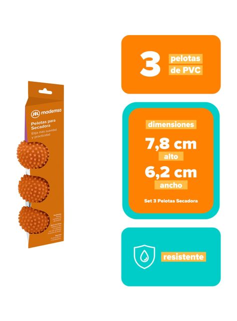 Pelotas Secadora Mademsa 3 Unidades Reutilizable Preservación Tejidos-1