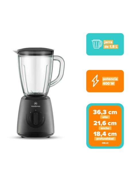 Licuadora Mademsa 1,5L con 2 velocidades 400W MBL20-2