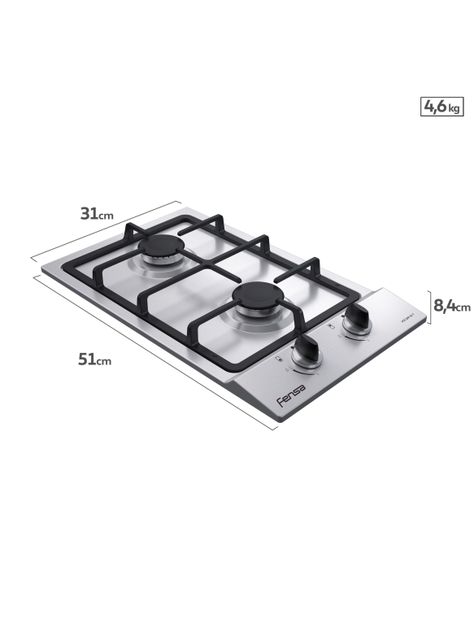 Encimera a Gas 2 Plastos Encendido Eléctrico FCE 2HF GL INOX-1