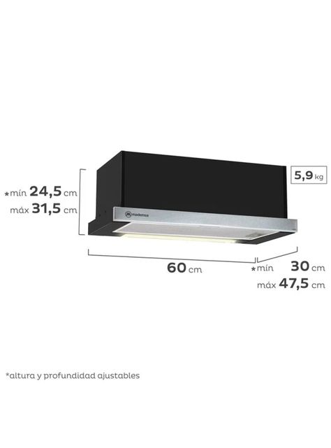Campana de Cocina Extractora 60cm Retráctil Empotrable MX 6270-1