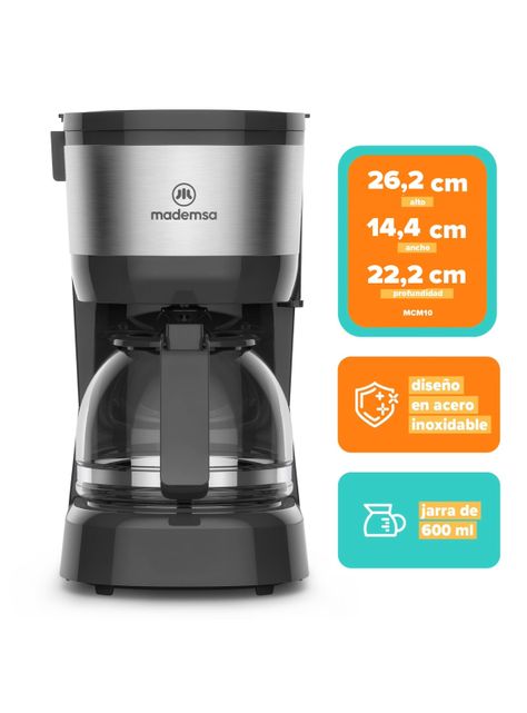 Cafetera Eléctrica Mademsa 0,6L Jarra de Vidrio 600W MCM10-2