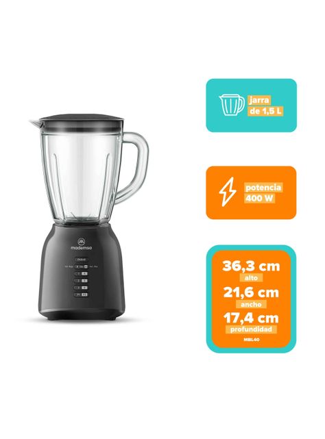 Licuadora Mademsa 1,5L con 6 velocidades 400W MBL40-2