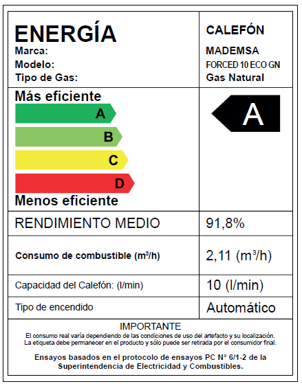 Calefont Gas Natural 10 Litros Tiro Forzado Forced 10 Eco-6