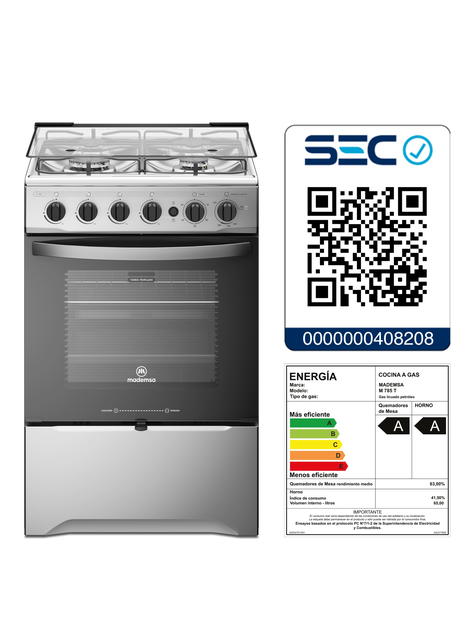 Cocina a Gas 4 Platos Mademsa LimpiaFácil y Grill M 785 T-7