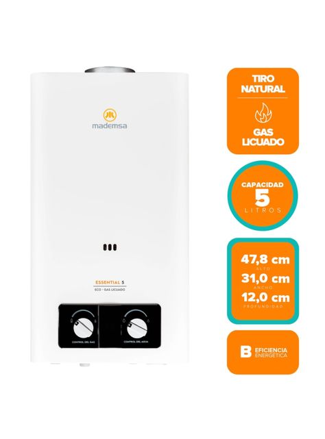 Calefont Gas Licuado 5 Litros Tiro Natural Essential 5 Eco-2