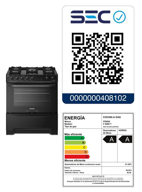 Cocina a Gas 5 Platos Fensa VaporBake F 6000 T-7