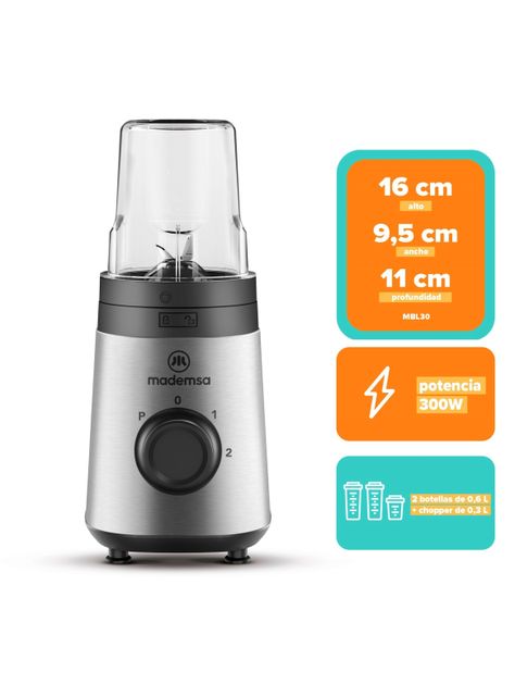 Licuadora Portátil Mademsa con 2 velocidades 300W MBL30-2
