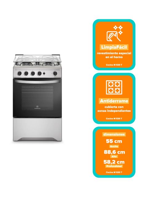 Cocina a Gas 4 Platos Mademsa Botón de Encendido M 520 T-2