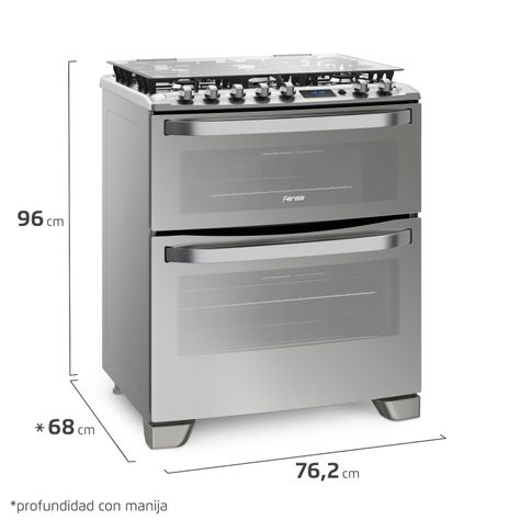 Cocina a Gas 5 Platos Fensa Doble Horno 76 DXT Inox-1
