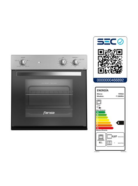 Horno Empotrable Eléctrico 66L Cavidad Esmaltada F 1060R A Gris-7