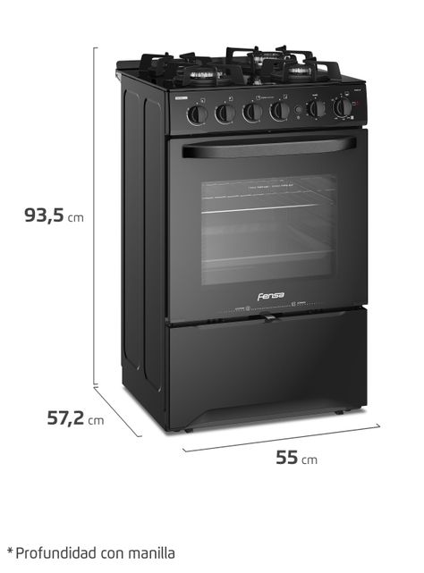 Cocina a Gas 4 Platos Fensa Cubierta Vidrio F 3000 BT Negra-1