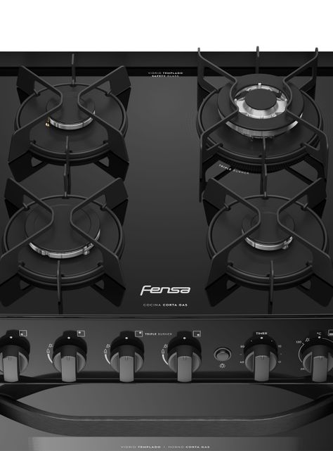 Cocina a Gas 4 Platos Fensa Cubierta Vidrio F 3000 BT Negra-4