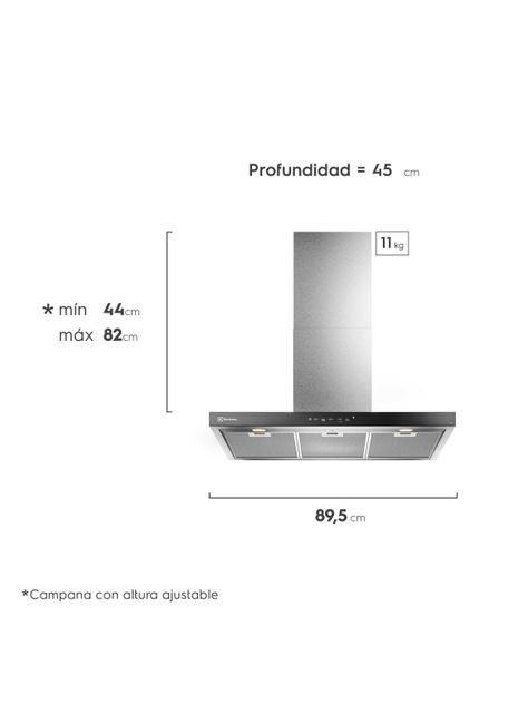 Campana Cocina Decorativa Electrolux Pared 90cm Timer CE9TF-1