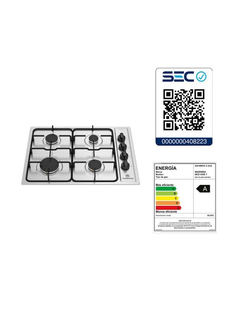 Encimera a Gas 4 Platos Encendido Eléctrico MCE 435E T Inox-5