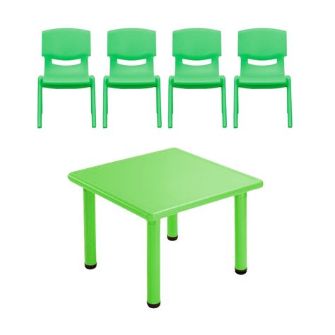 Mesa Plastico Infantil 60x60x50 + 4 Sillas Verde-0