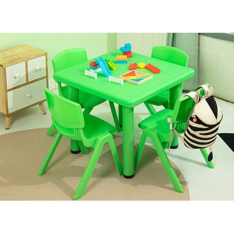 Mesa Plastico Infantil 60x60x50 + 4 Sillas Verde-3