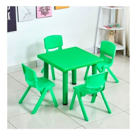 Mesa Plastico Infantil 60x60x50 + 4 Sillas Verde-4