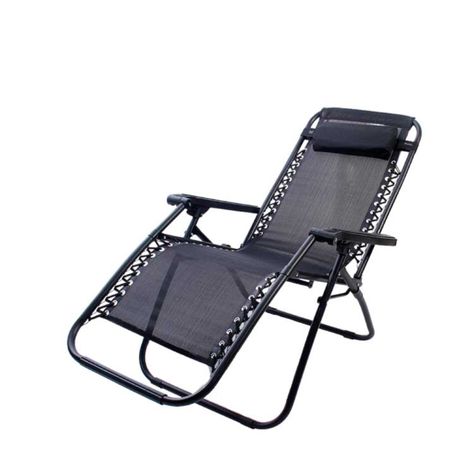 Silla Reposera Plegable Portatil Con Porta Bebidas Negro-0